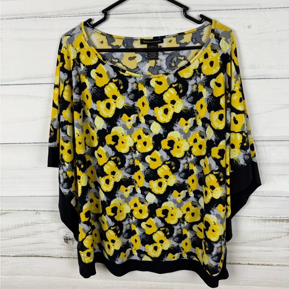 Susan Lawrence Boxy Yellow and Black Dolman Sleeve Top